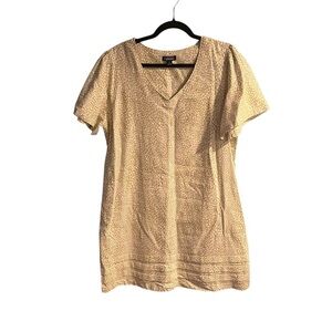 Nicole Miller Original XL Cream Spotted Linen‎ Blend Short Sleeve Shift Dress